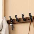 Porte-Manteau Mural en Bois — Crochets Métal Noir pour Entrée, Chambre et Salle de Bain