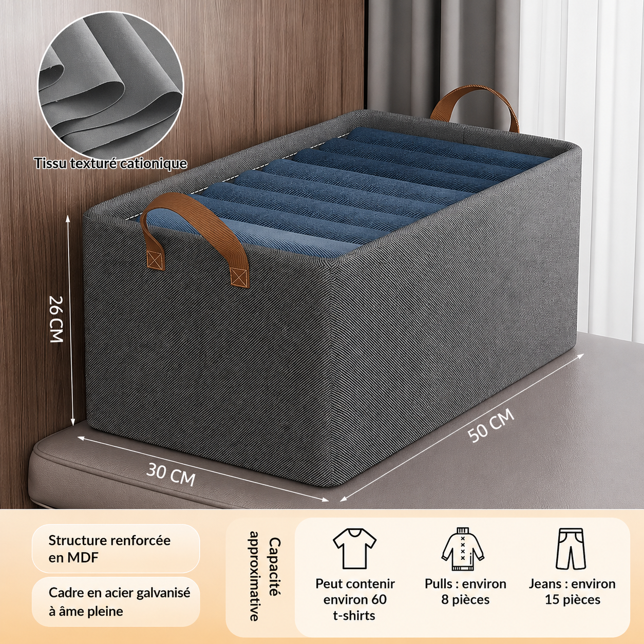 Boîte Organisatrice Sortlyn — Rangement Structuré en Tissu Premium pour Armoire