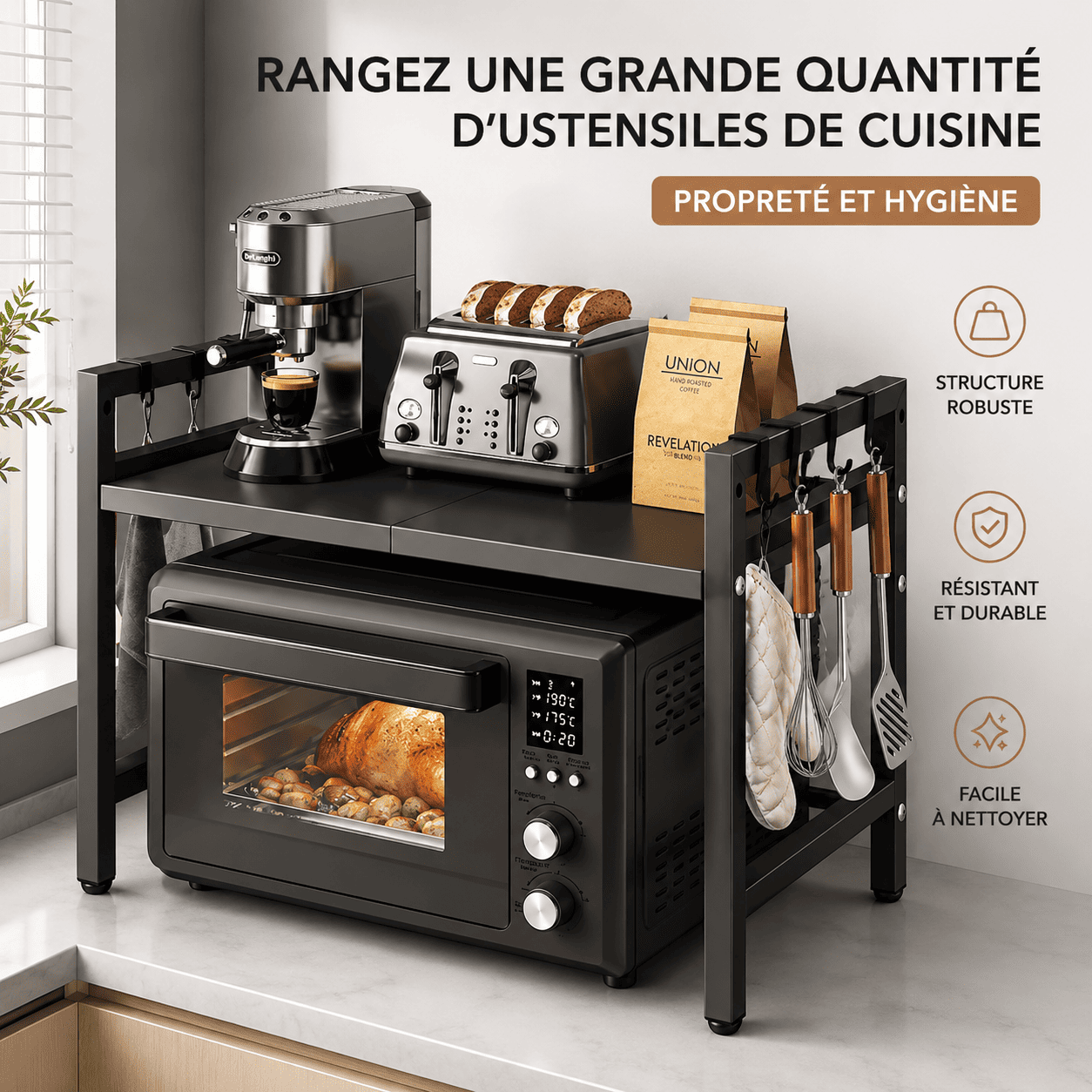 Support Micro-Ondes Extensible — Doublez Votre Espace Plan de Travail Sans Encombrement
