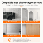 Porte-Manteau Mural en Bois — Crochets Métal Noir pour Entrée, Chambre et Salle de Bain