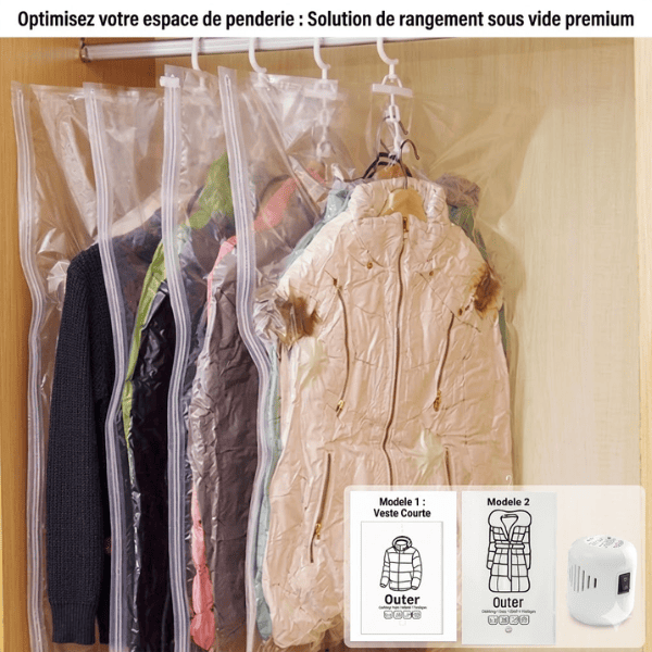 Kit Rangement Sous Vide Suspendu Sortlyn + Pompe Électrique (Jusqu'à -80% d'espace)