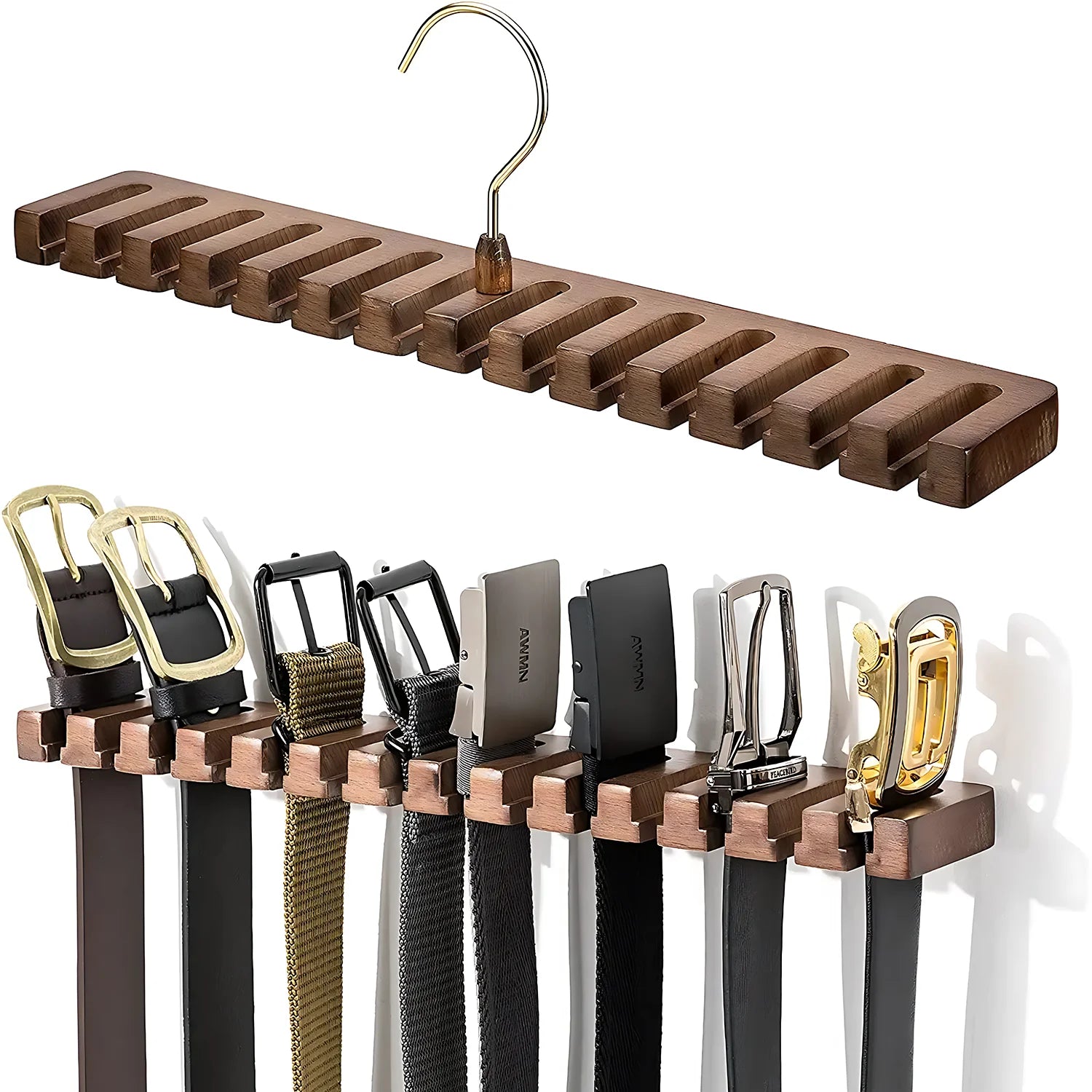 Range-Ceintures en Bois — 10 Emplacements, Suspension Rotative pour Dressing