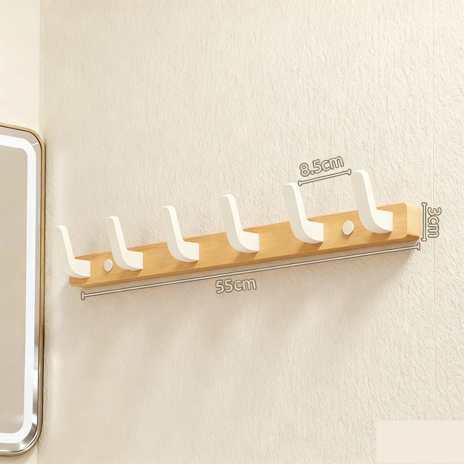 Porte-Manteau Mural en Bois — Crochets Métal Noir pour Entrée, Chambre et Salle de Bain