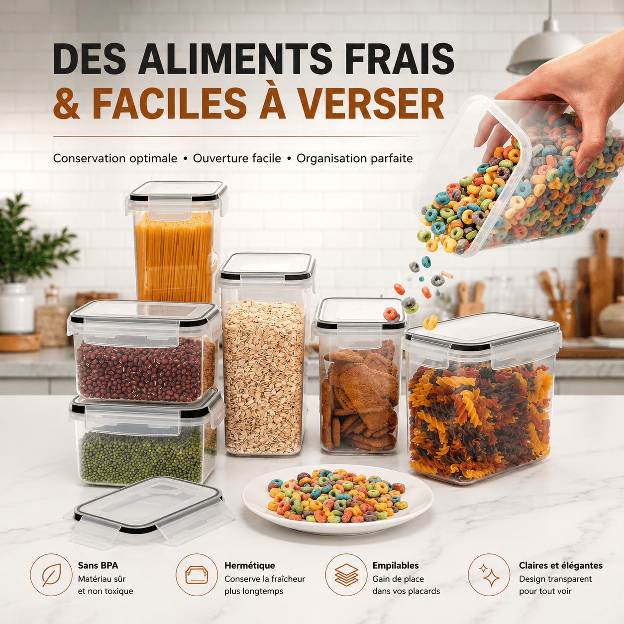 Boîtes Hermétiques Empilables — Set 7 Pièces, BPA Free, Tailles pour Cuisine et Garde-Manger