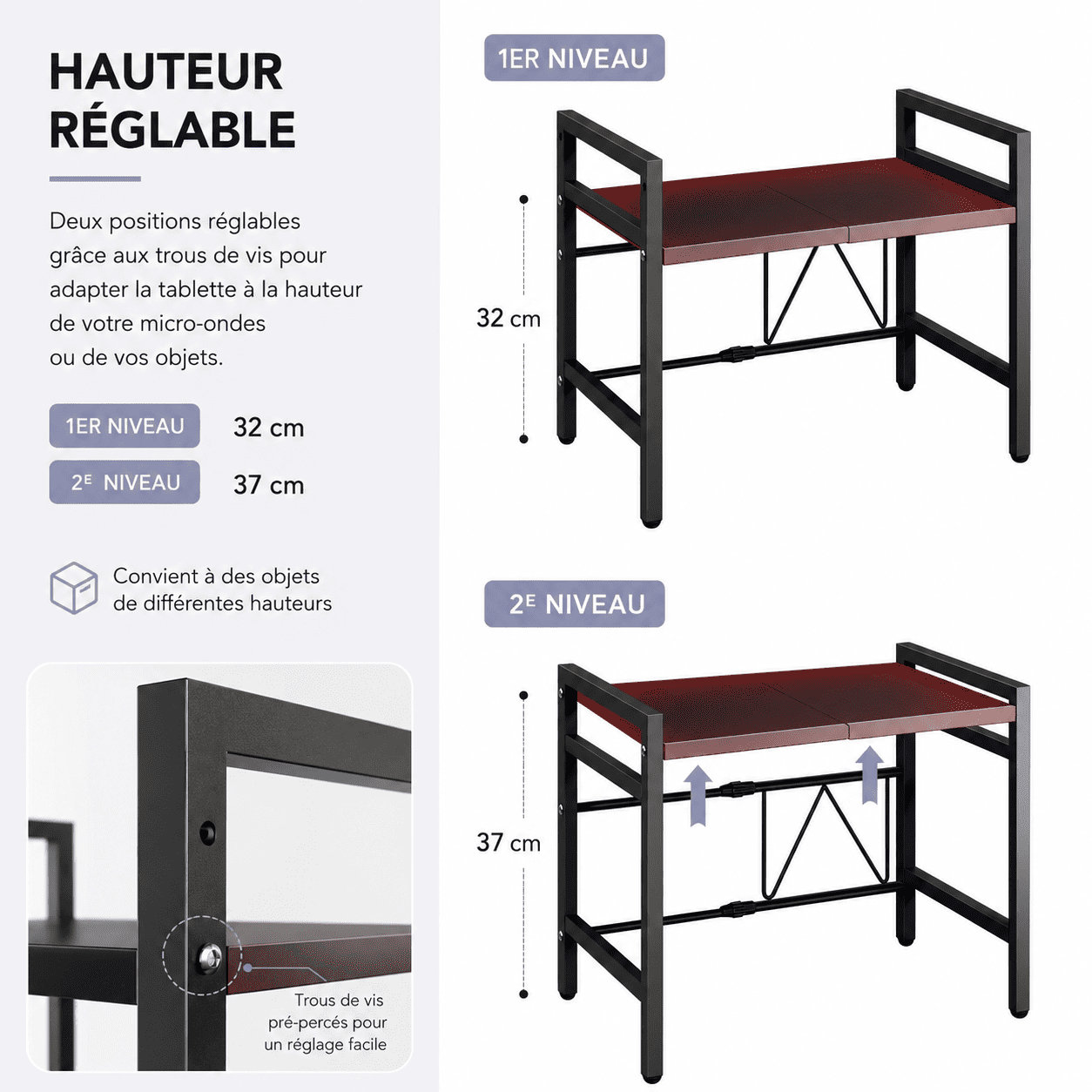 Support Micro-Ondes Extensible — Doublez Votre Espace Plan de Travail Sans Encombrement
